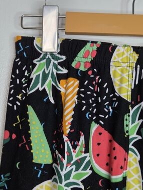 ☀️Women's One Size Black Stretch Leggings Tropical Print Watermelon Pineapple